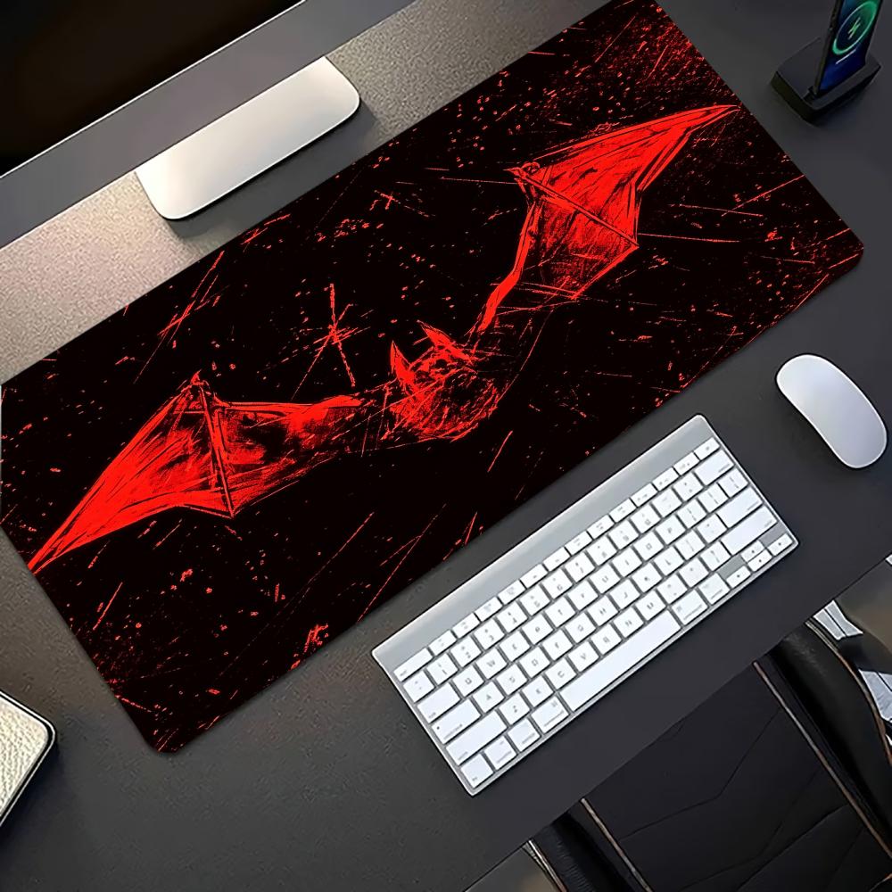 Desk Setup Laptop And Pc - Dark Red Bat Pattern Large Gaming