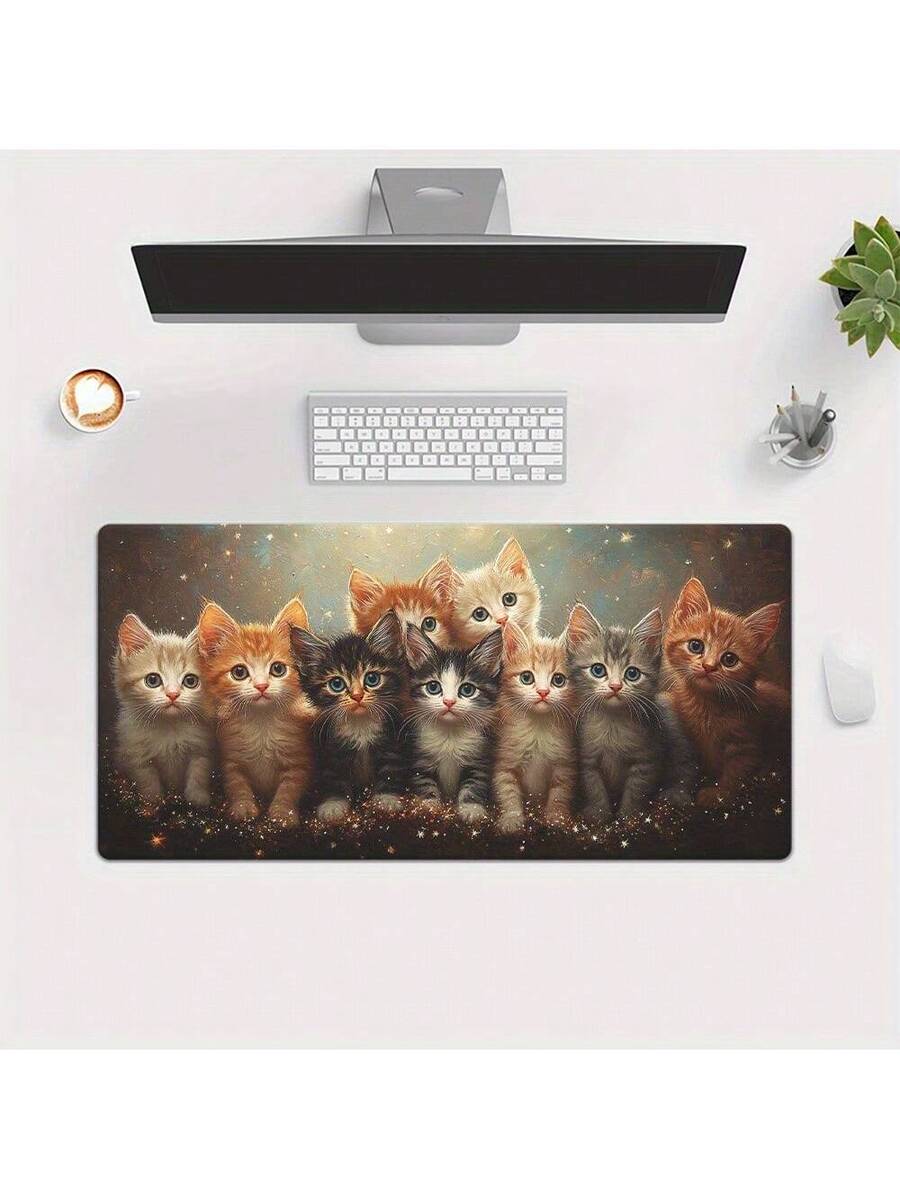 Desk Setup Laptop And Pc - Cute Kitten Gaming Mouse Pad Desk