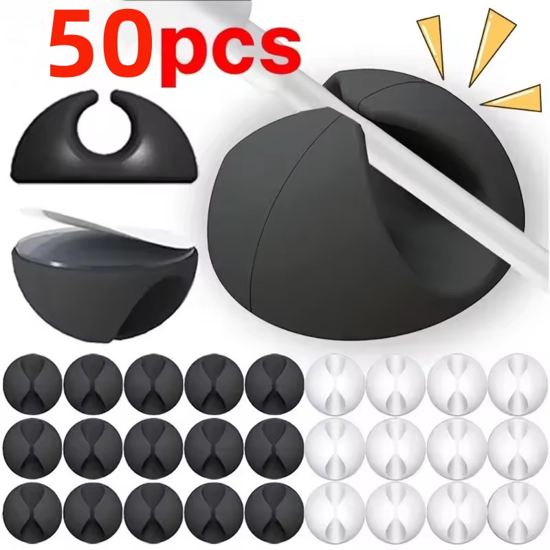 Desk Setup Cable Management - 5/50Pcs Cable Clip Winder Organizer Round