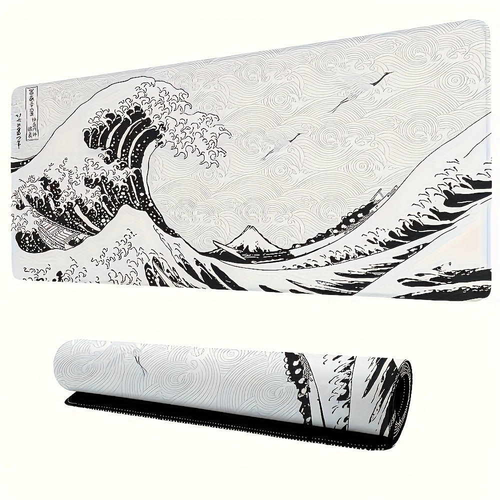 Black White Wave Art XXL Desk  - Desk Setup Laptop And Pc 评论和价格