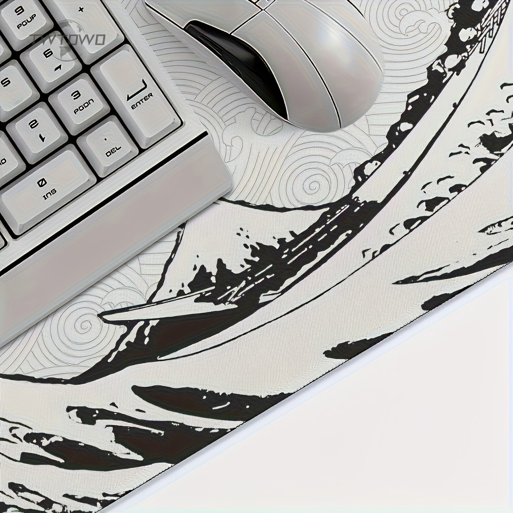 Black White Wave Art XXL Desk  - Desk Setup Laptop And Pc 评论和价格