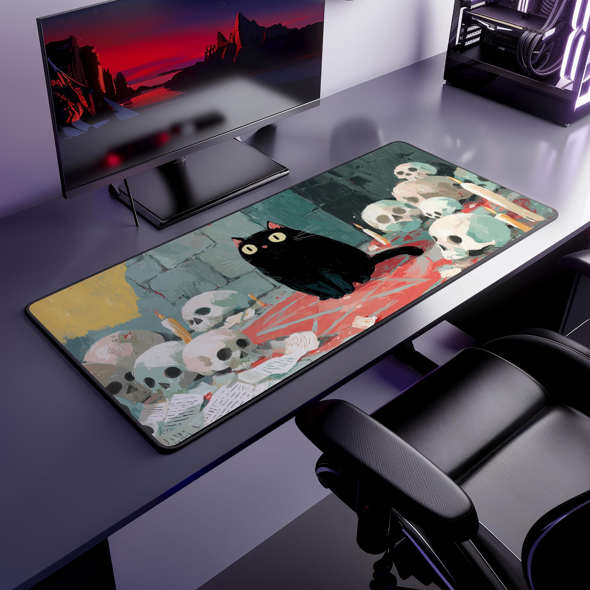 Black Cat Skeleton Playmat Wit - Desk Setup Options 评论和价格