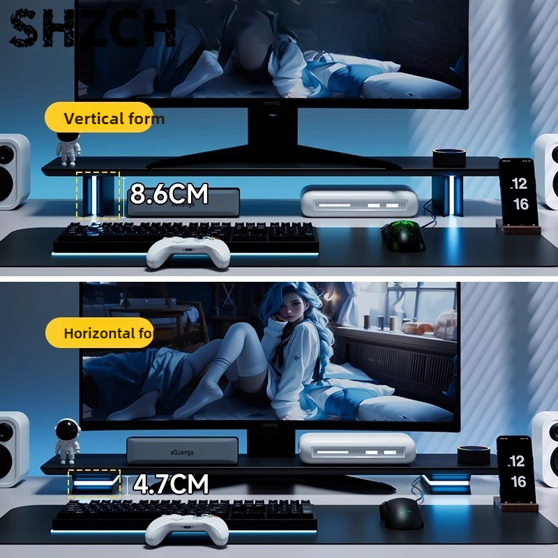 RGB Monitor Stand Ergonomic Co - Desk Setup With 2 Monitors 评论和价格