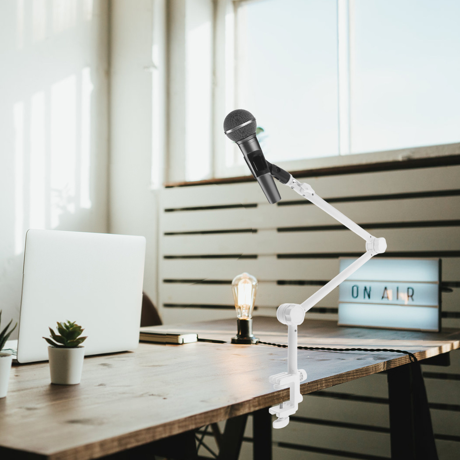 1Set Microphone Boom Arm White - Desk Setup With Mic 评论和价格