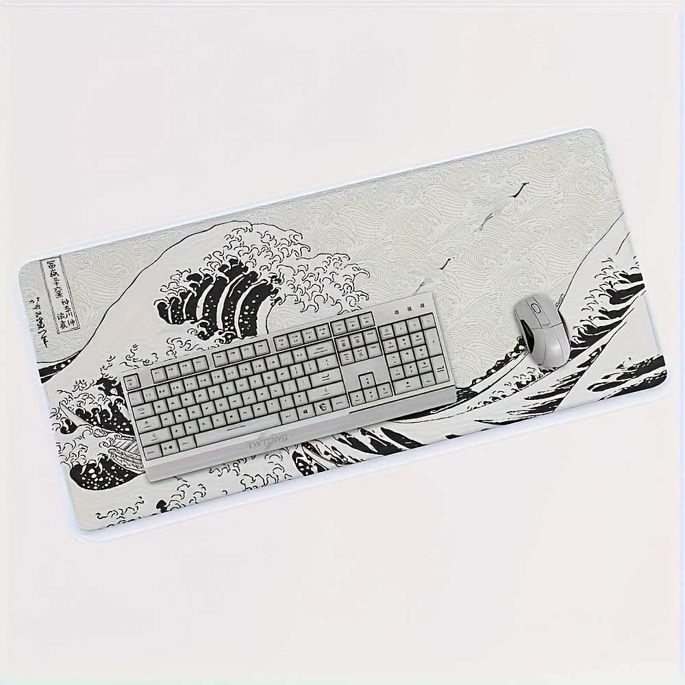 Black White Wave Art XXL Desk  - Desk Setup Black And White 评论和价格